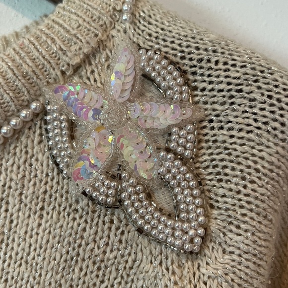 Vintage Extra Energy Beaded Collar Sequin Star Detail 3/4 Sleeve Sweater - Picture 7 of 10